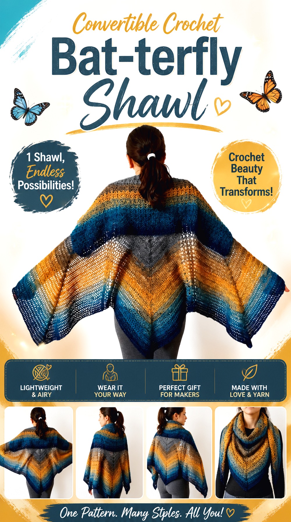 Convertible Crochet Bat terfly Shawl