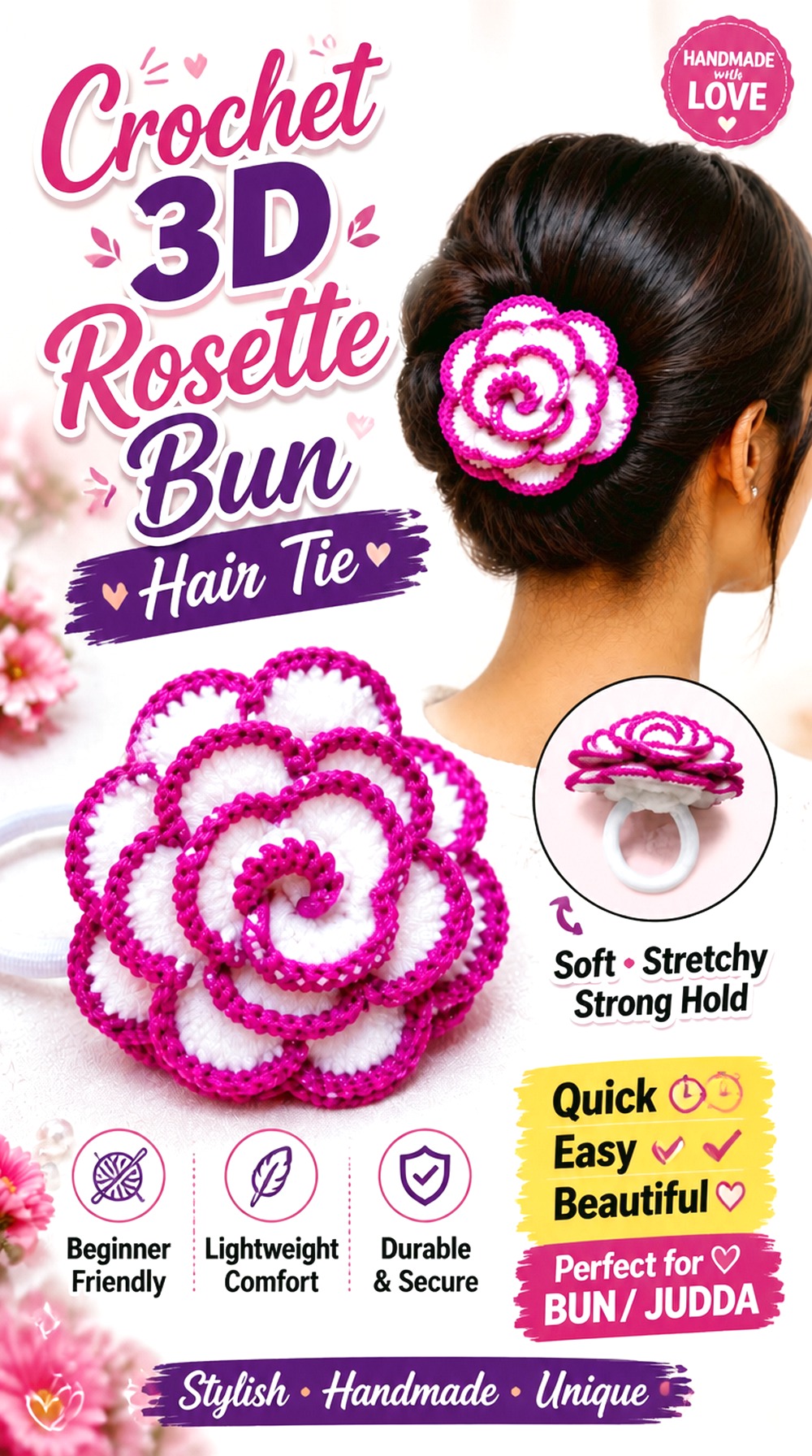 Crochet D Rosette Bun Hair Tie