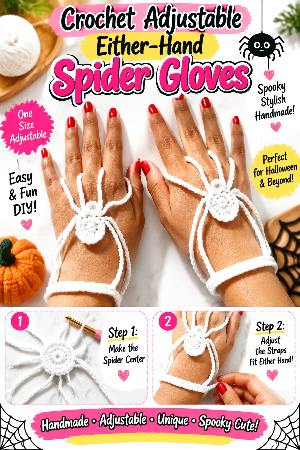 Crochet Adjustable Either Hand Spider Gloves