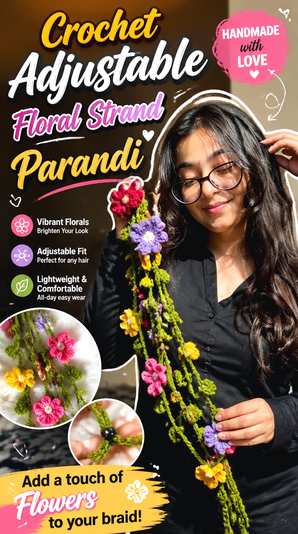 Crochet Adjustable Floral Strand Parandi