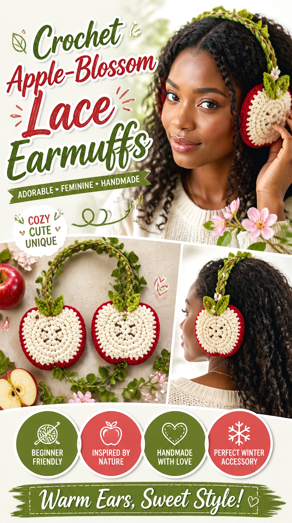 Crochet Apple Blossom Lace Earmuffs