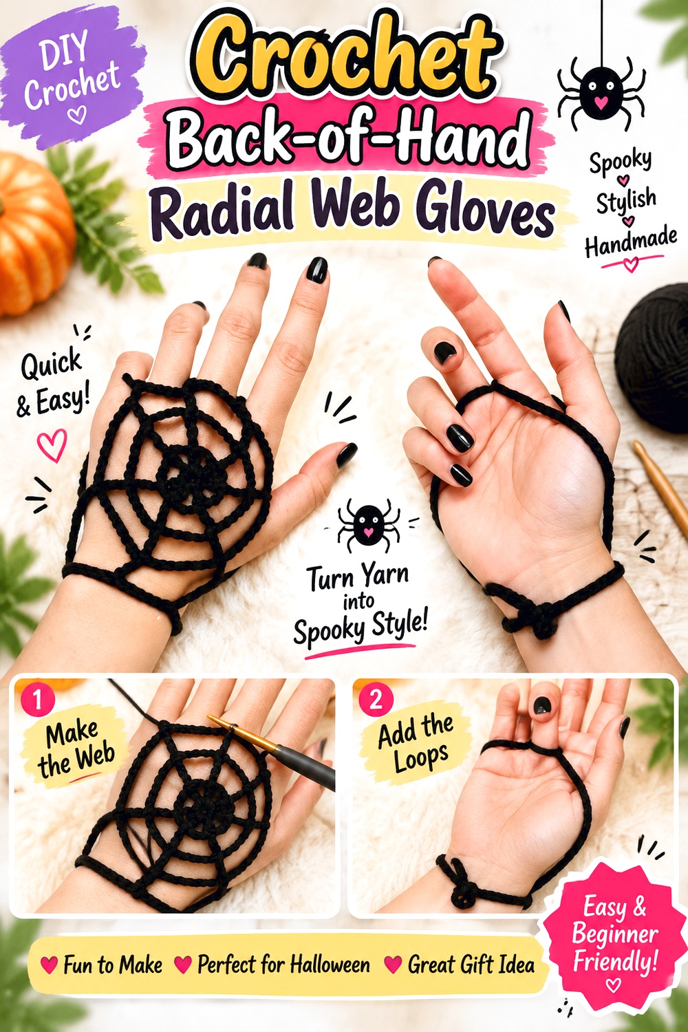 Crochet Back of Hand Radial Web Gloves