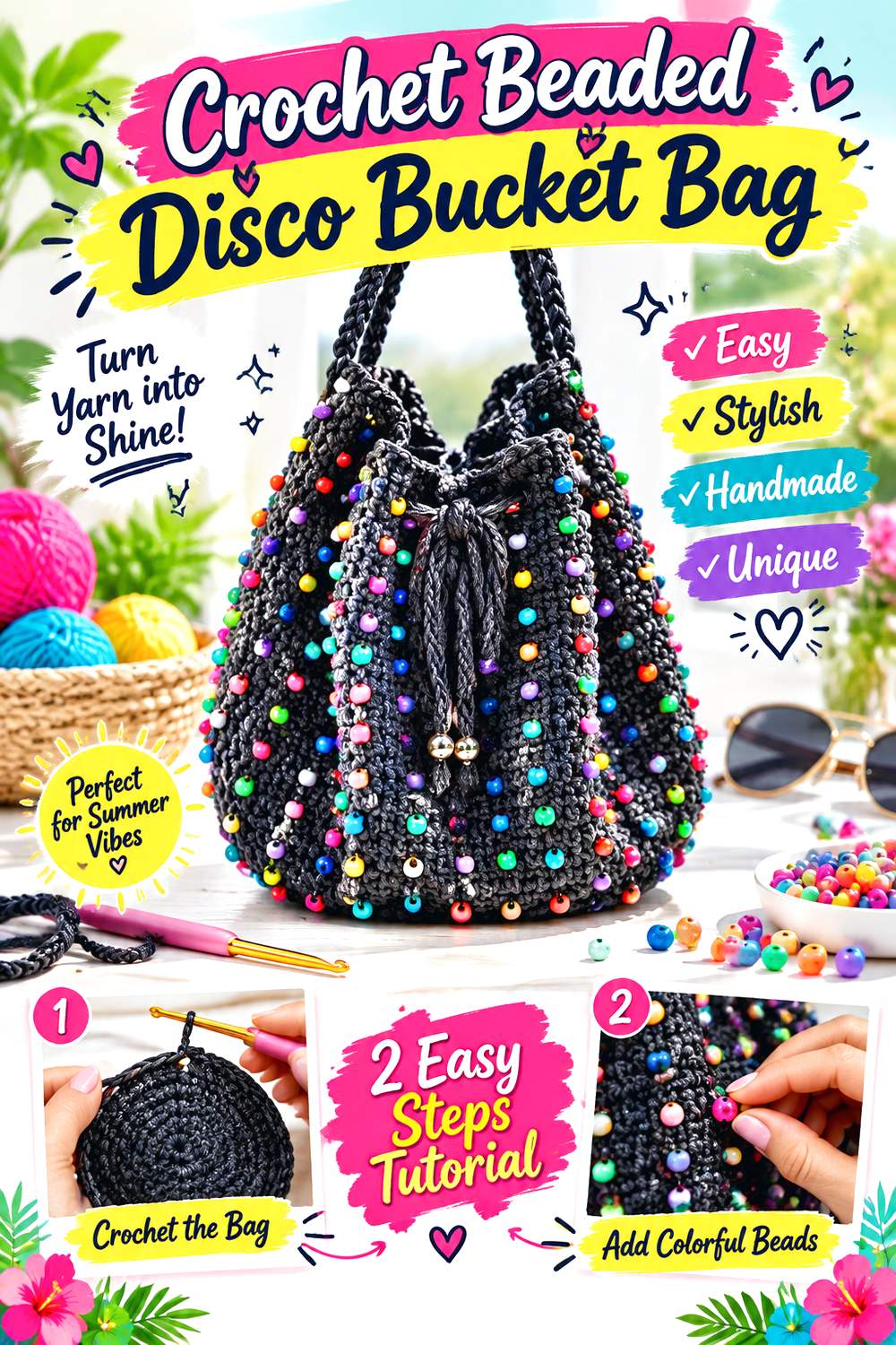 Crochet Beaded Disco Bucket Bag