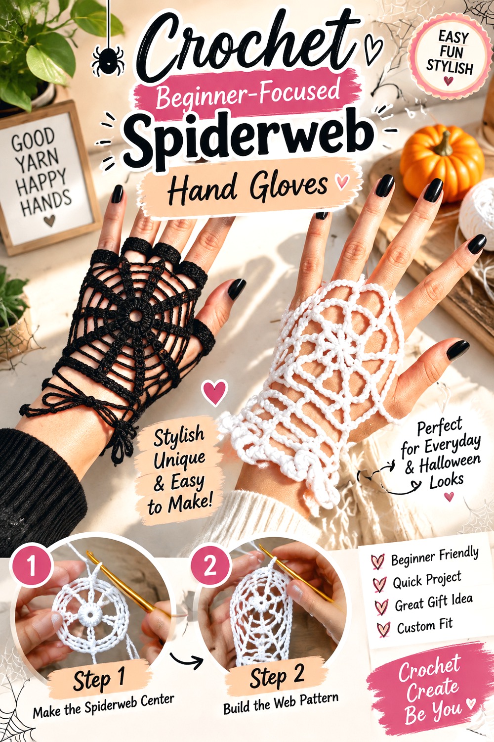 Crochet Beginner Focused Spiderweb Hand Gloves