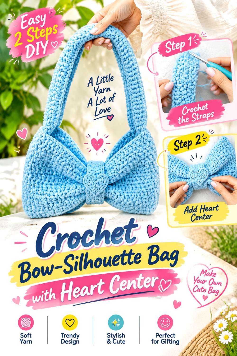 Crochet Bow Silhouette Bag with Heart Center