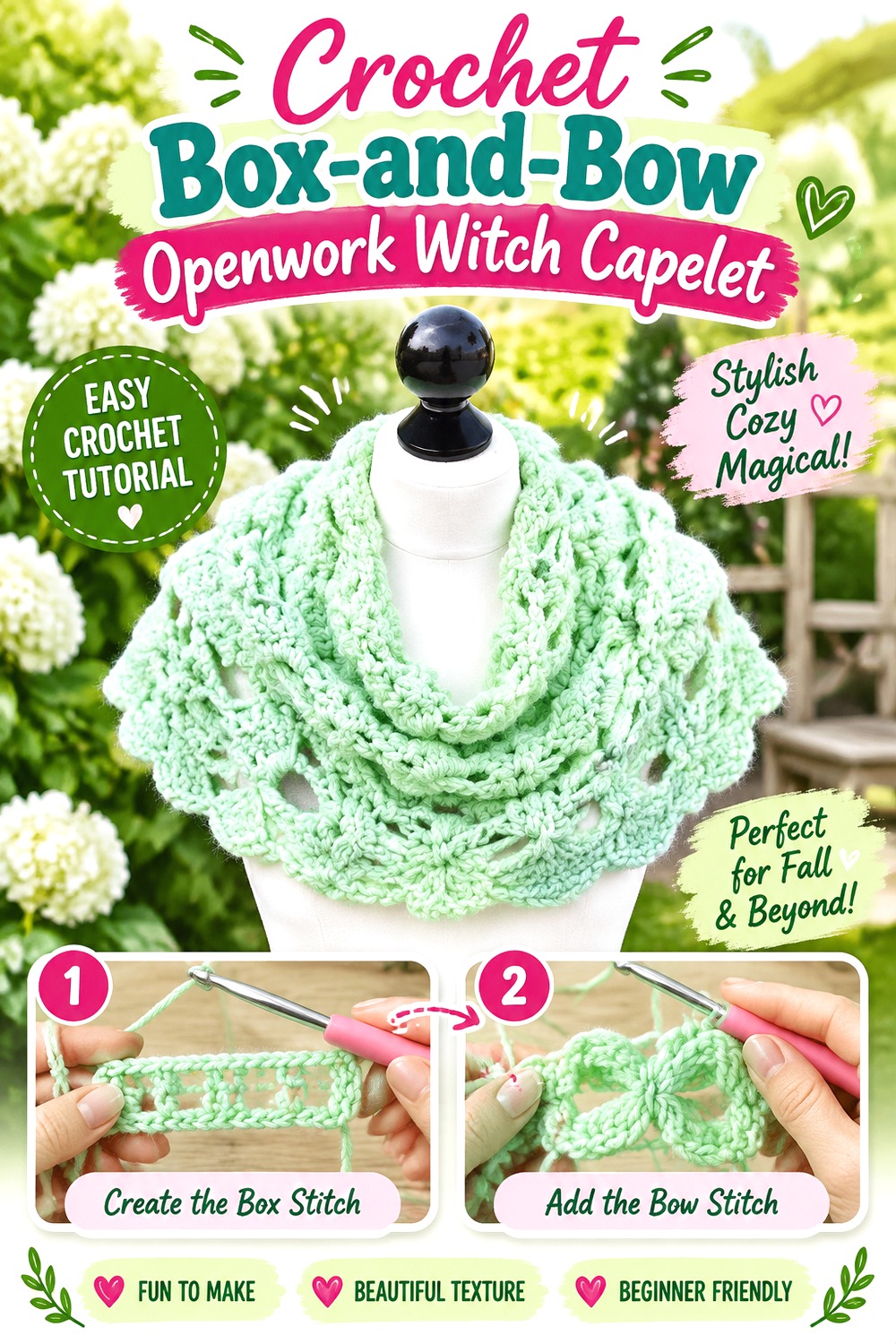 Crochet Box and Bow Openwork Witch Capelet