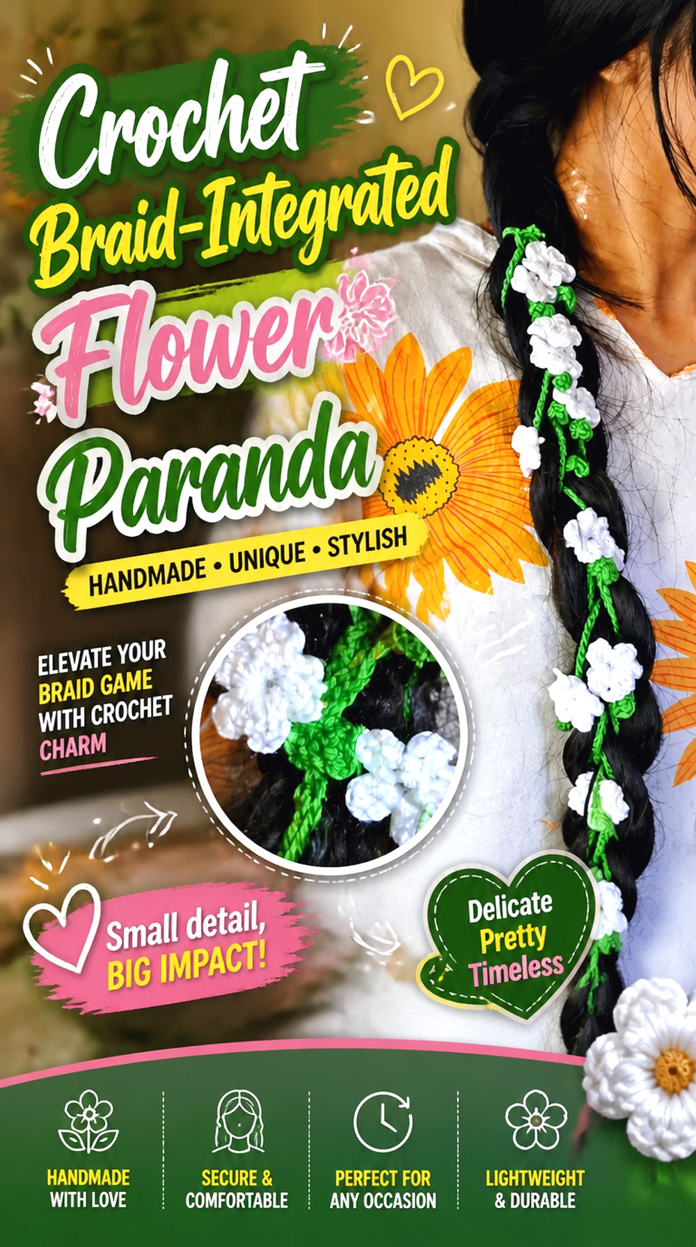 Crochet Braid Integrated Flower Paranda
