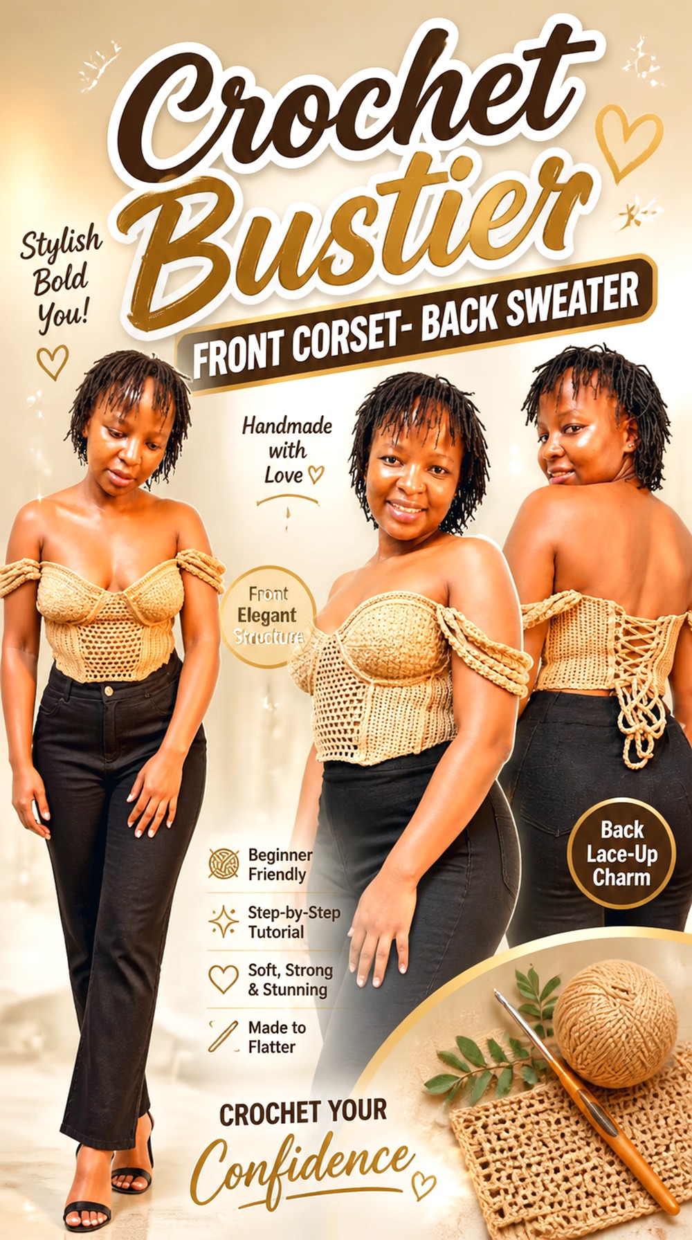Crochet Bustier Front Corset Back Sweater