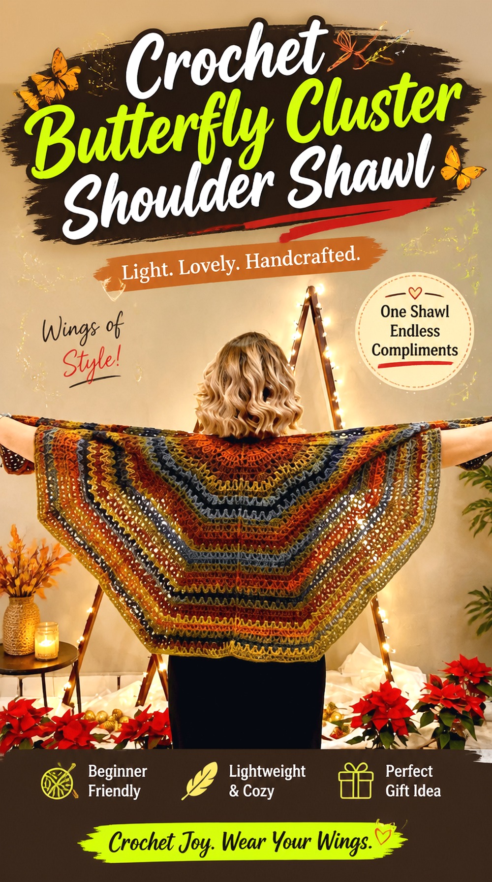 Crochet Butterfly Cluster Shoulder Shawl