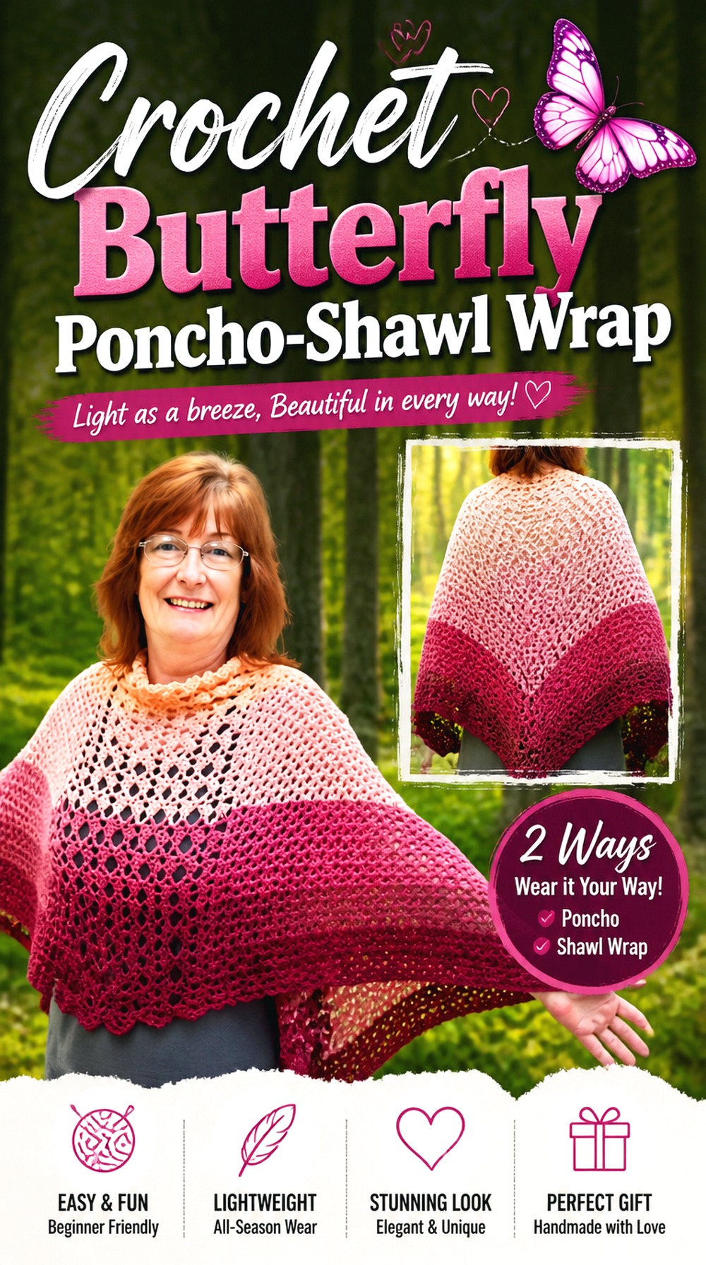 Crochet Butterfly Poncho Shawl Wrap