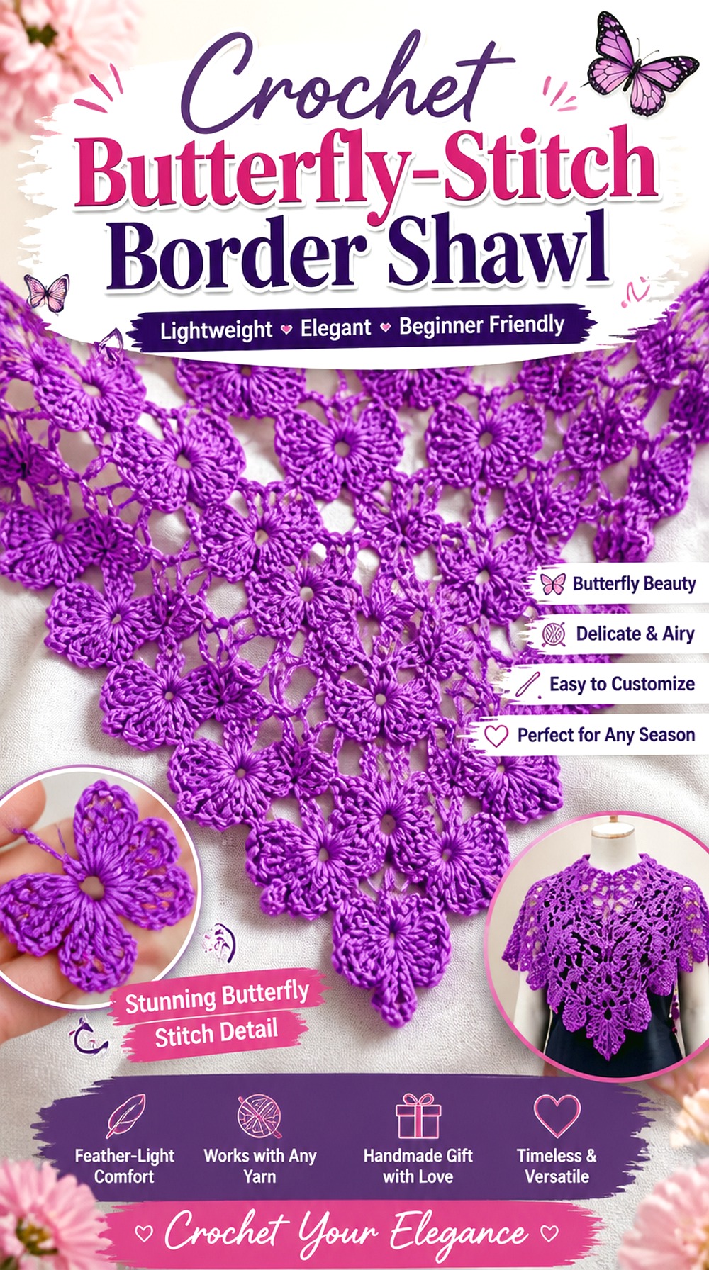 Crochet Butterfly Stitch Border Shawl