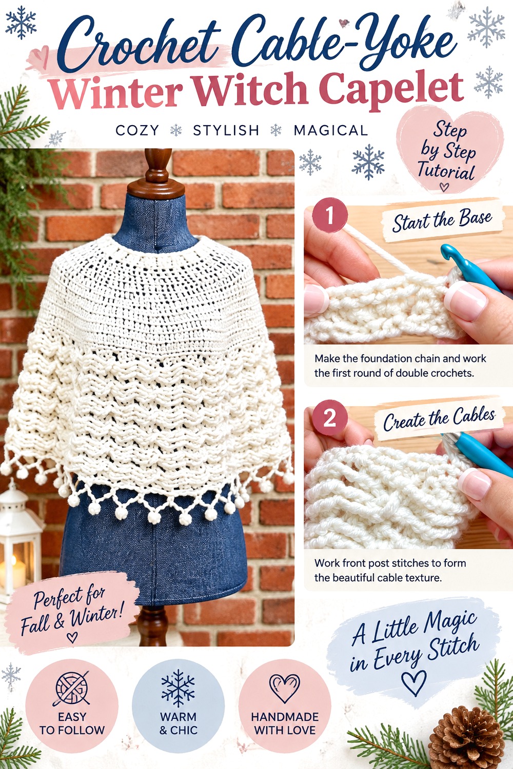 Crochet Cable Yoke Winter Witch Capelet