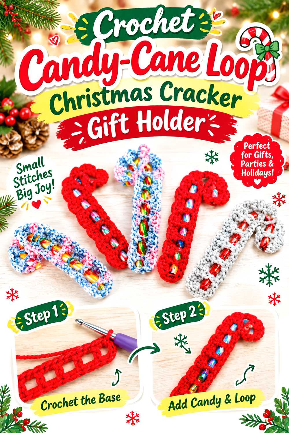 Crochet Candy Cane Loop Christmas Cracker Gift Holder