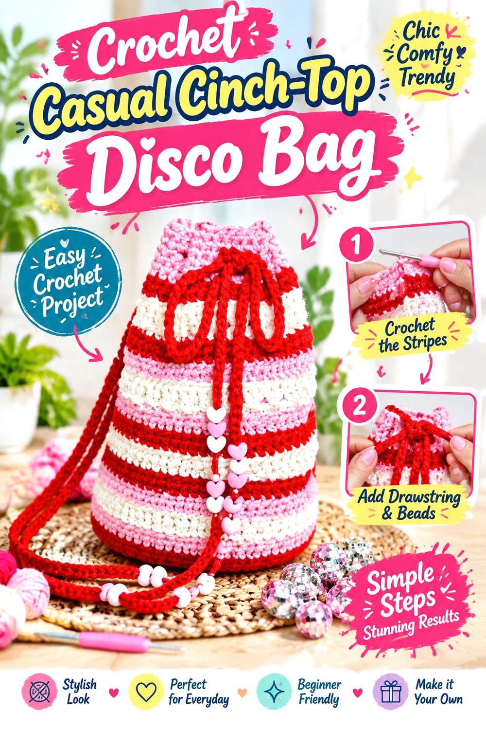 Crochet Casual Cinch Top Disco Bag