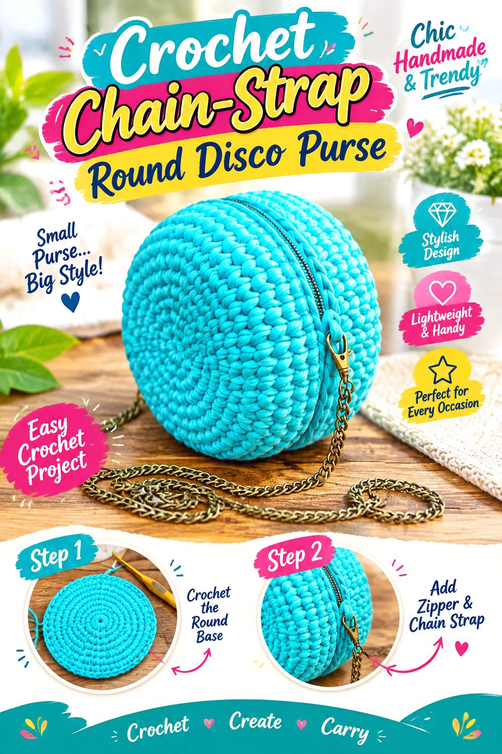 Crochet Chain Strap Round Disco Purse