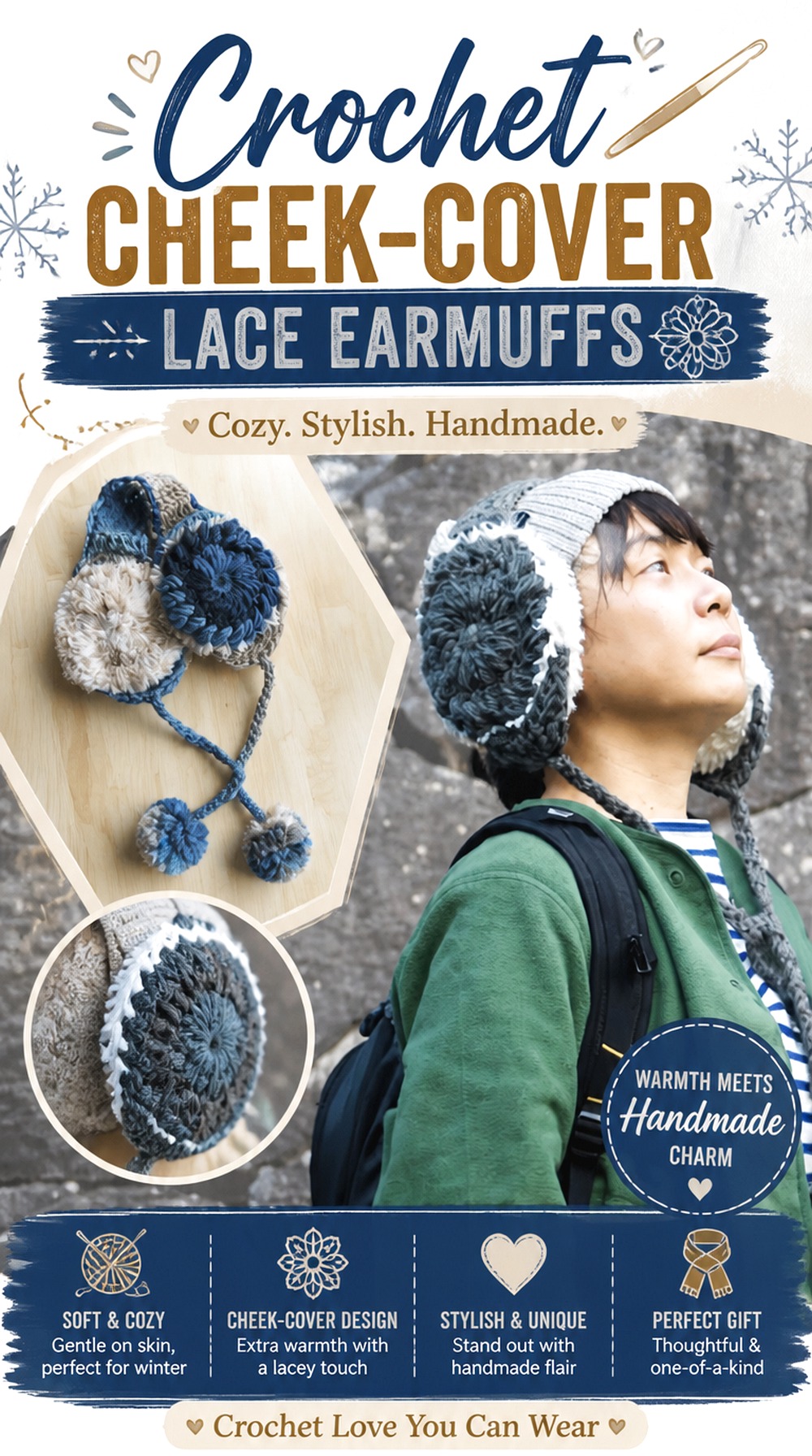 Crochet Cheek Cover Lace Earmuffs