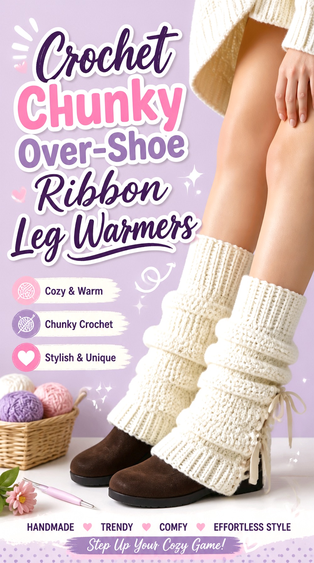 Crochet Chunky Over Shoe Ribbon Leg Warmers