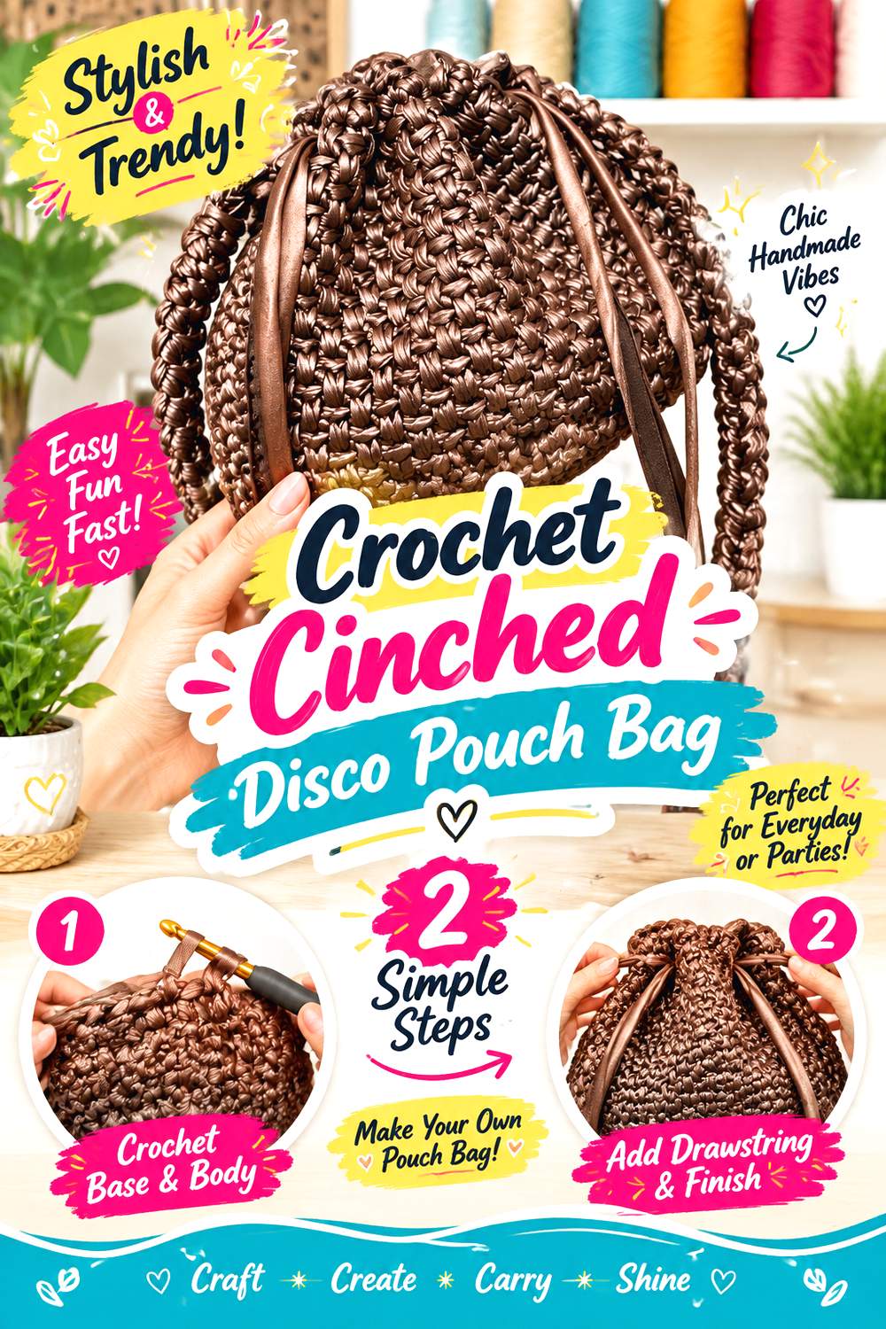 Crochet Cinched Disco Pouch Bag