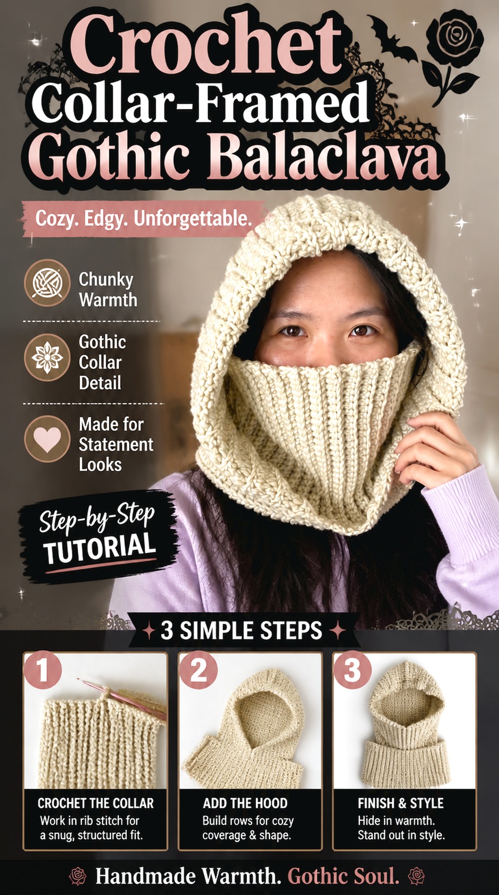 Crochet Collar Framed Gothic Balaclava