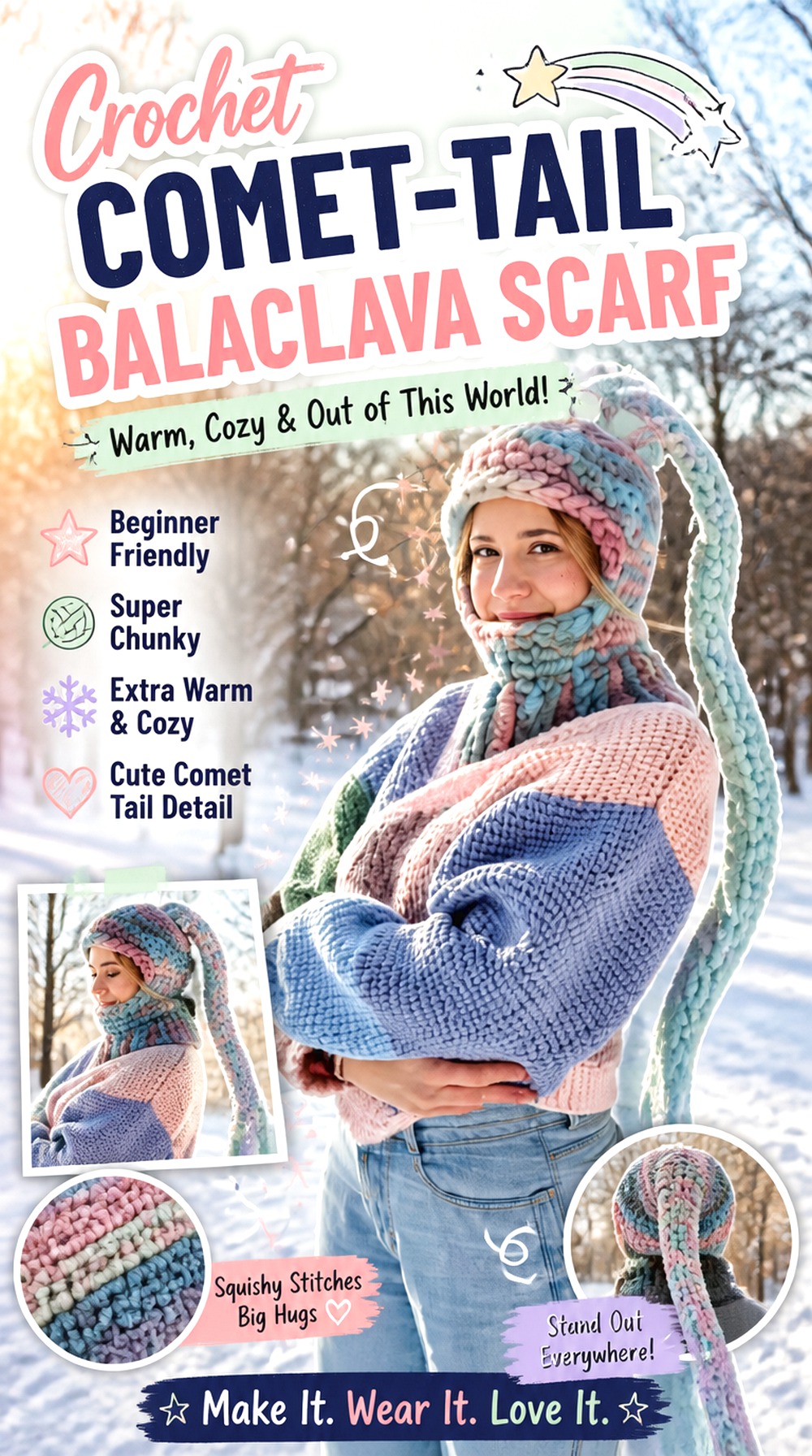 Crochet Comet Tail Balaclava Scarf