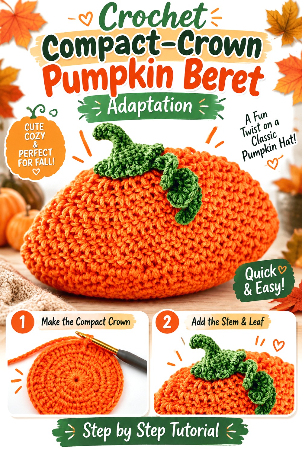 Crochet Compact Crown Pumpkin Beret Adaptation