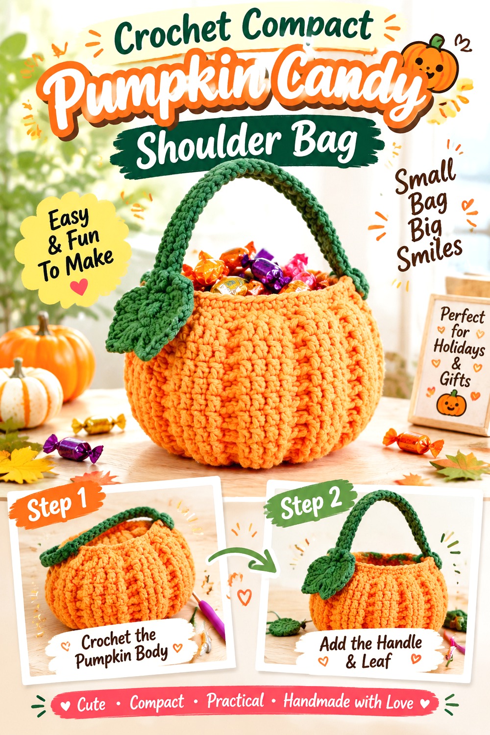 Crochet Compact Pumpkin Candy Shoulder Bag