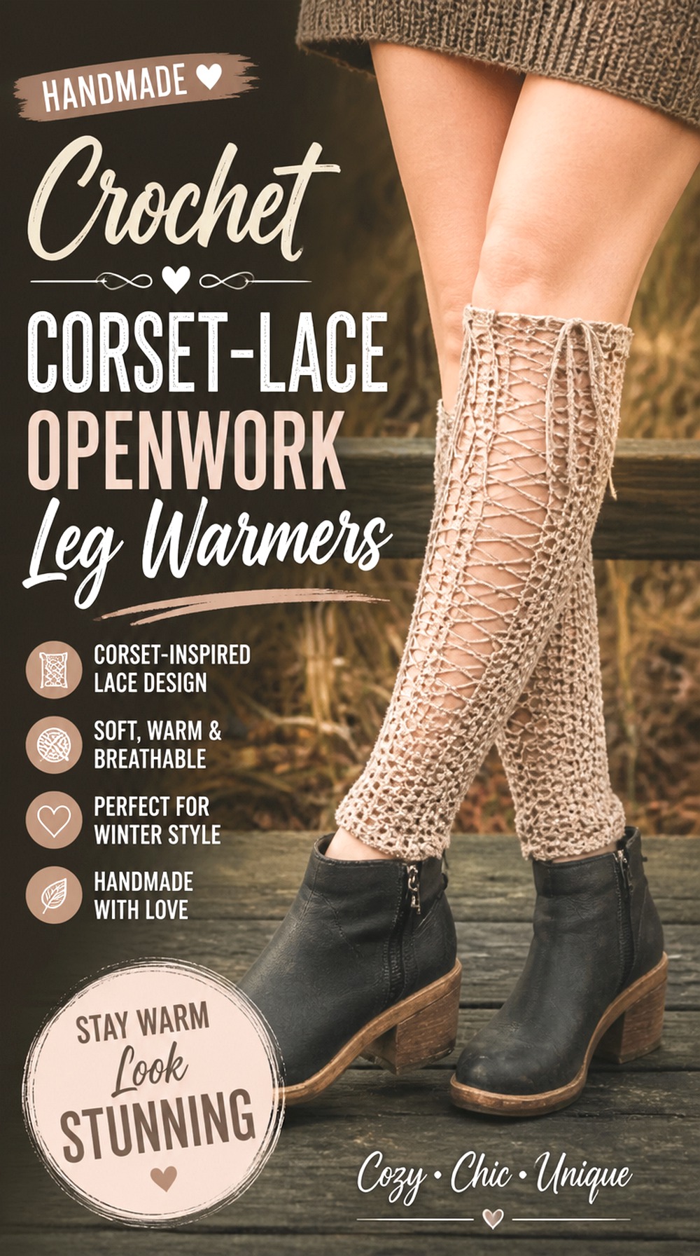 Crochet Corset Lace Openwork Leg Warmers
