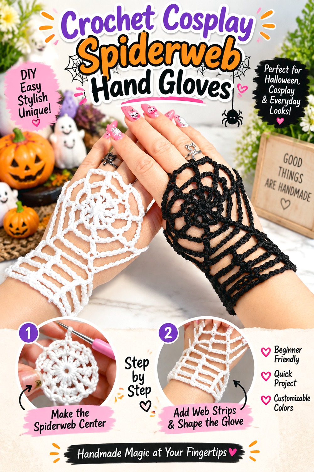 Crochet Cosplay Spiderweb Hand Gloves