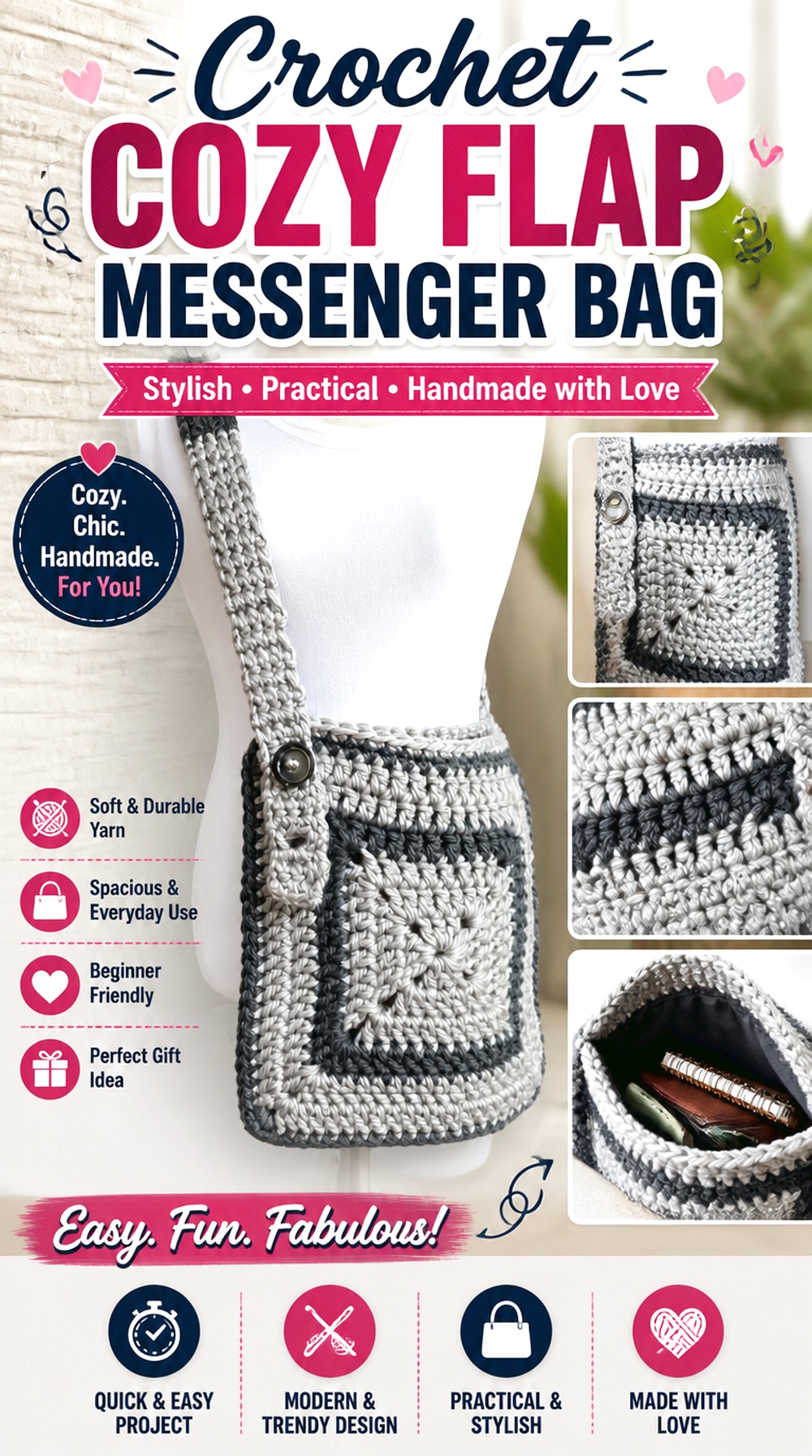 Crochet Cozy Flap Messenger Bag