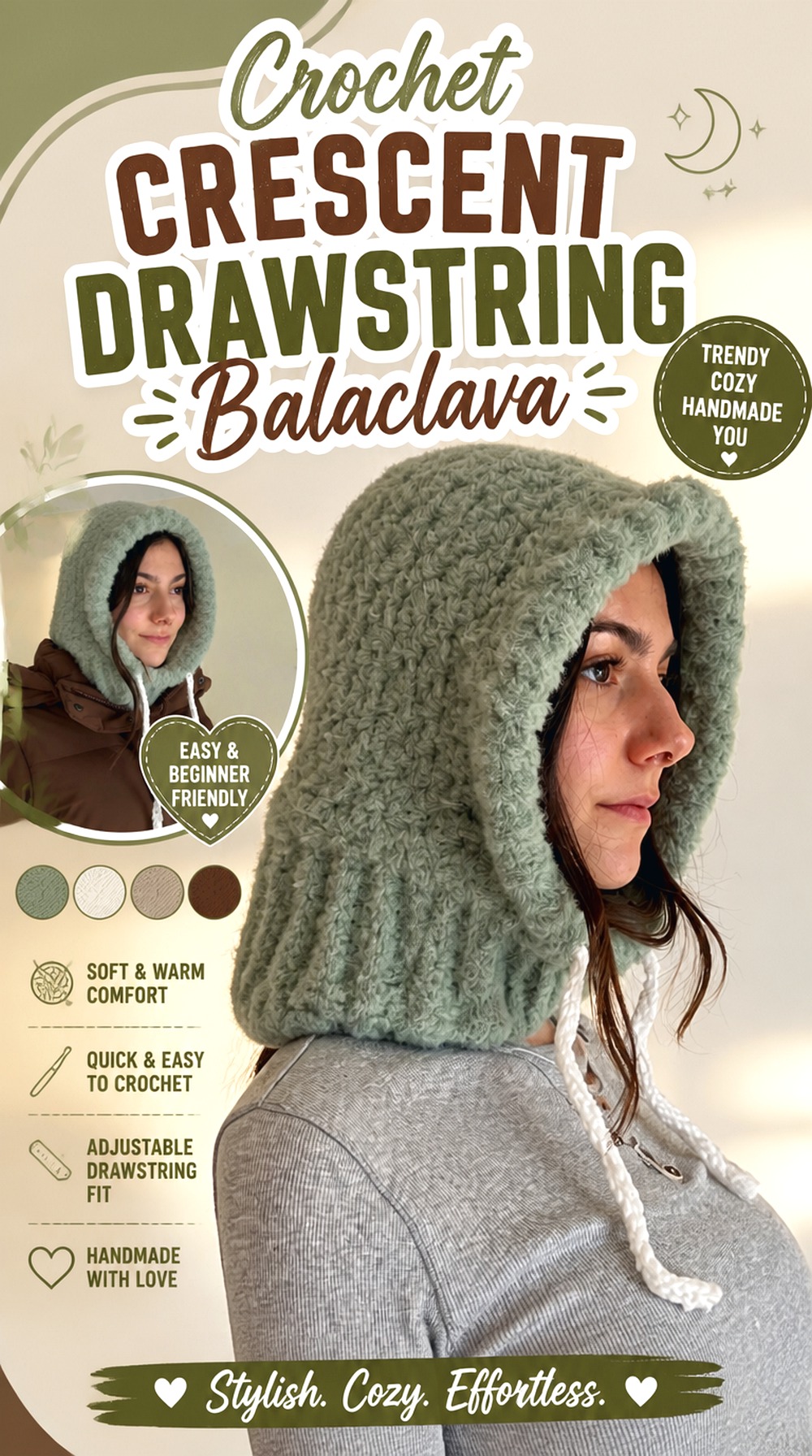 Crochet Crescent Drawstring Balaclava