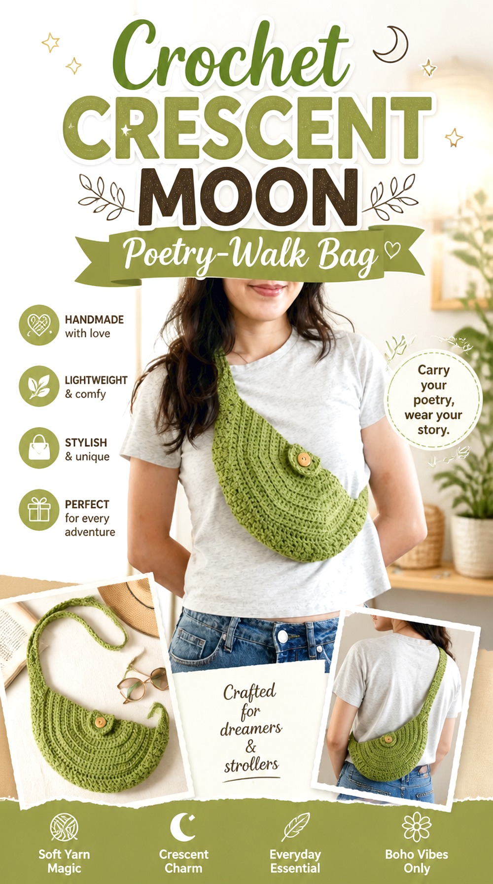 Crochet Crescent Moon Poetry Walk Bag