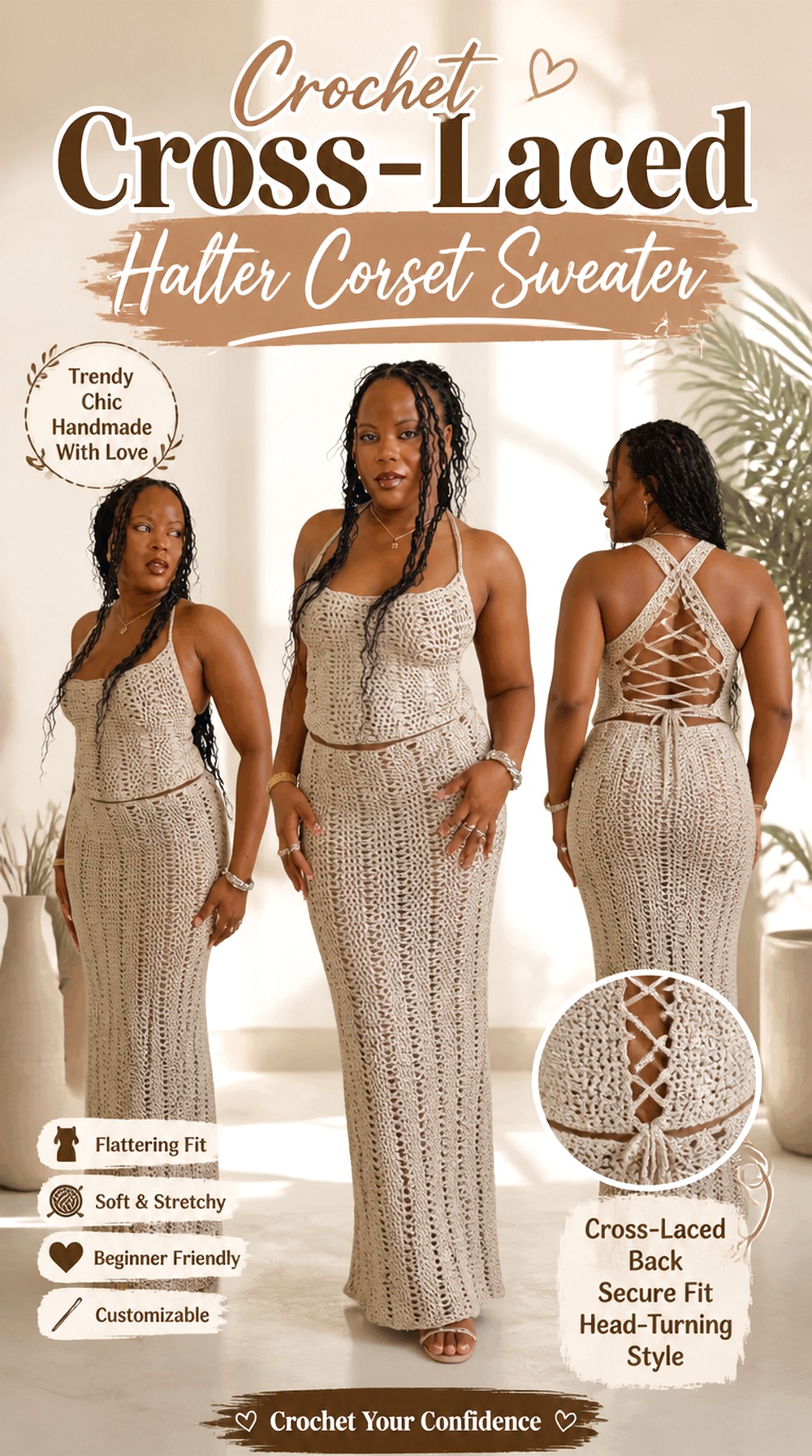 Crochet Cross Laced Halter Corset Sweater