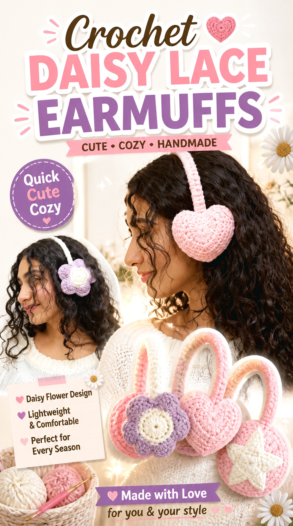 Crochet Daisy Lace Earmuffs