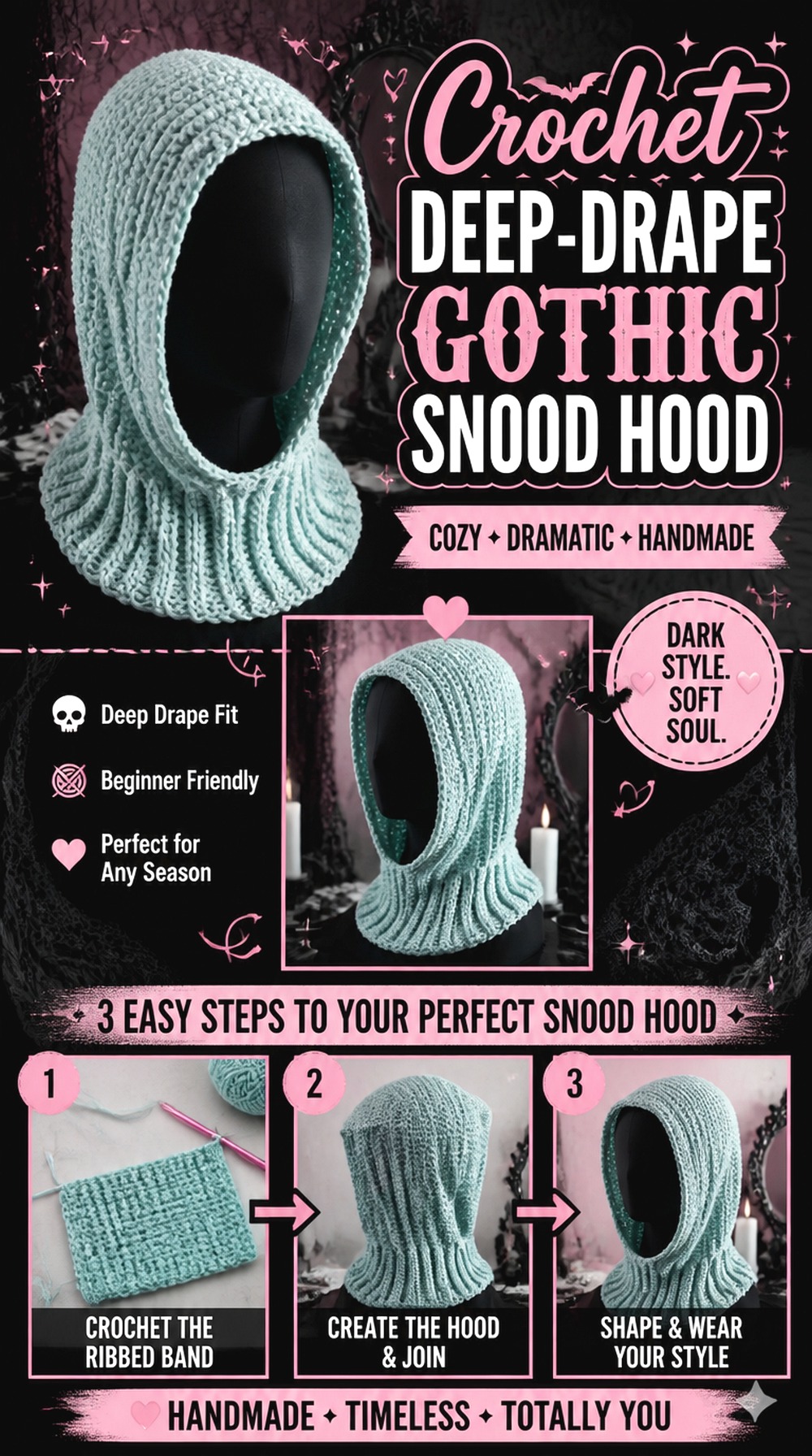 Crochet Deep Drape Gothic Snood Hood