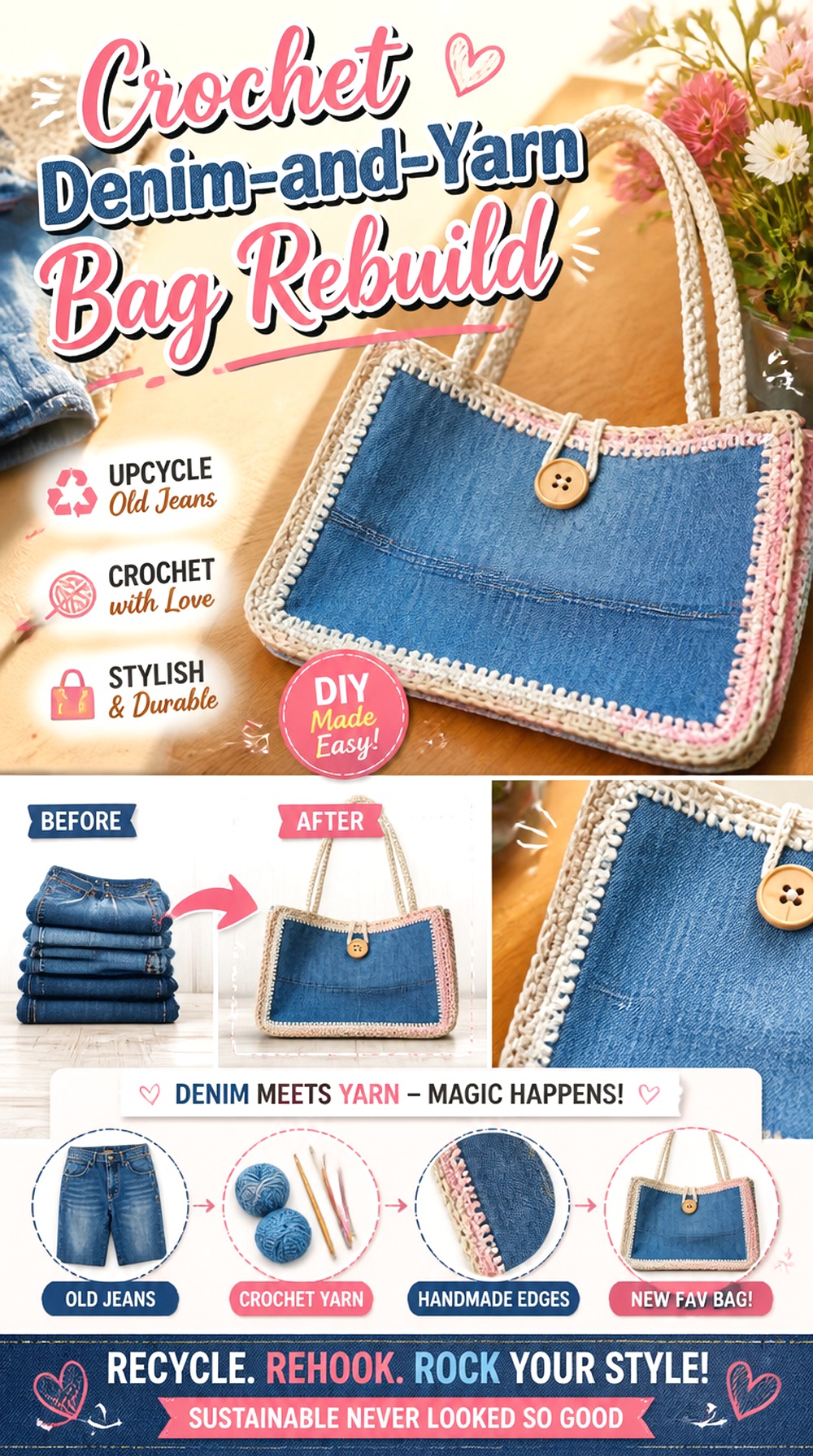 Crochet Denim and Yarn Bag Rebuild