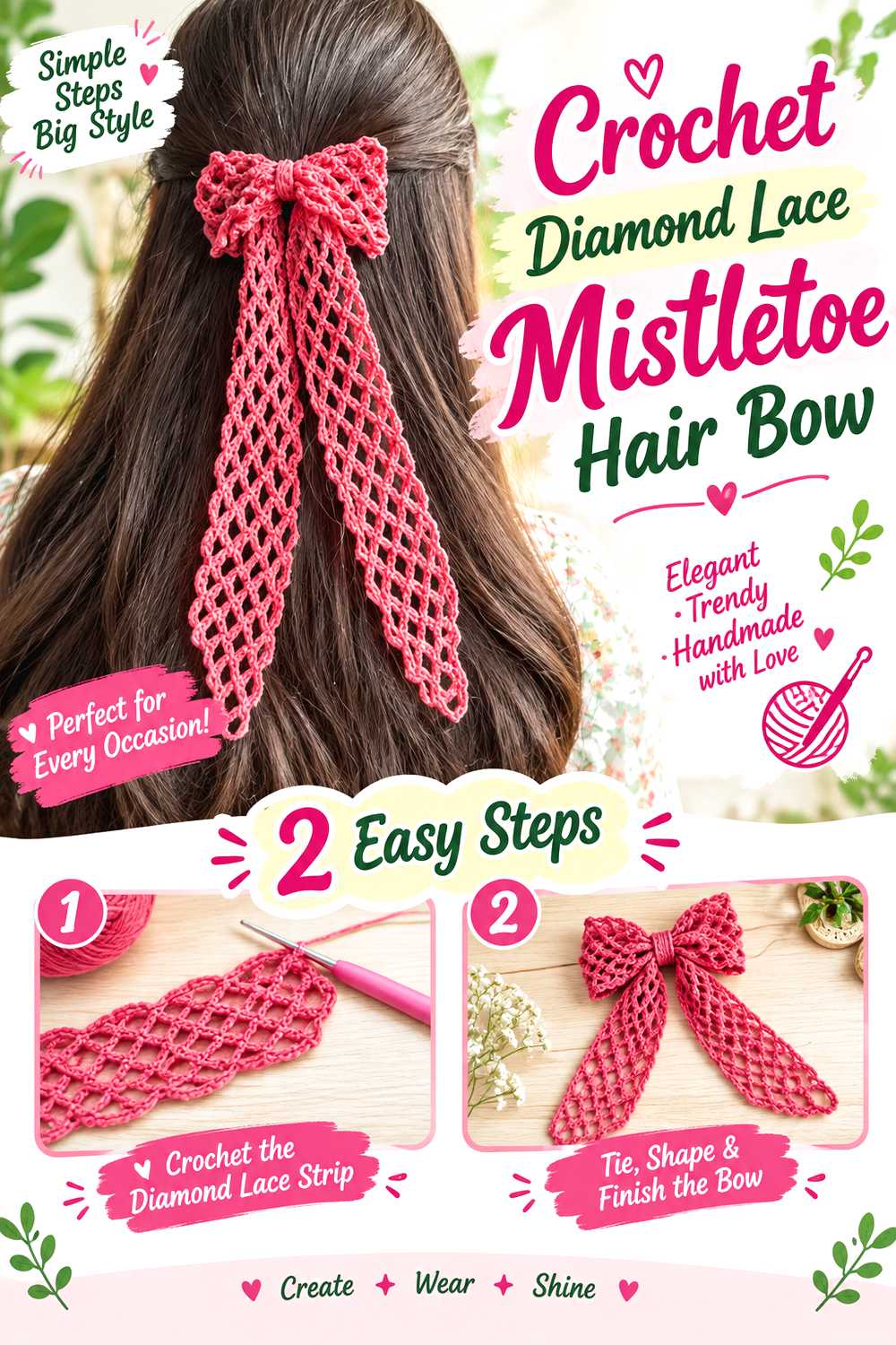 Crochet Diamond Lace Mistletoe Hair Bow