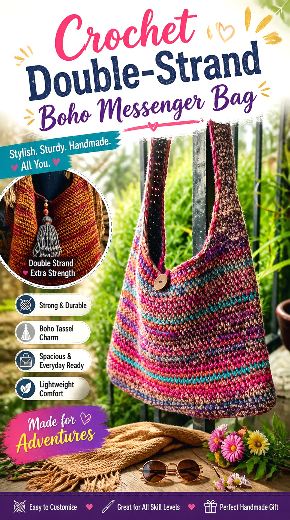 Crochet Double Strand Boho Messenger Bag