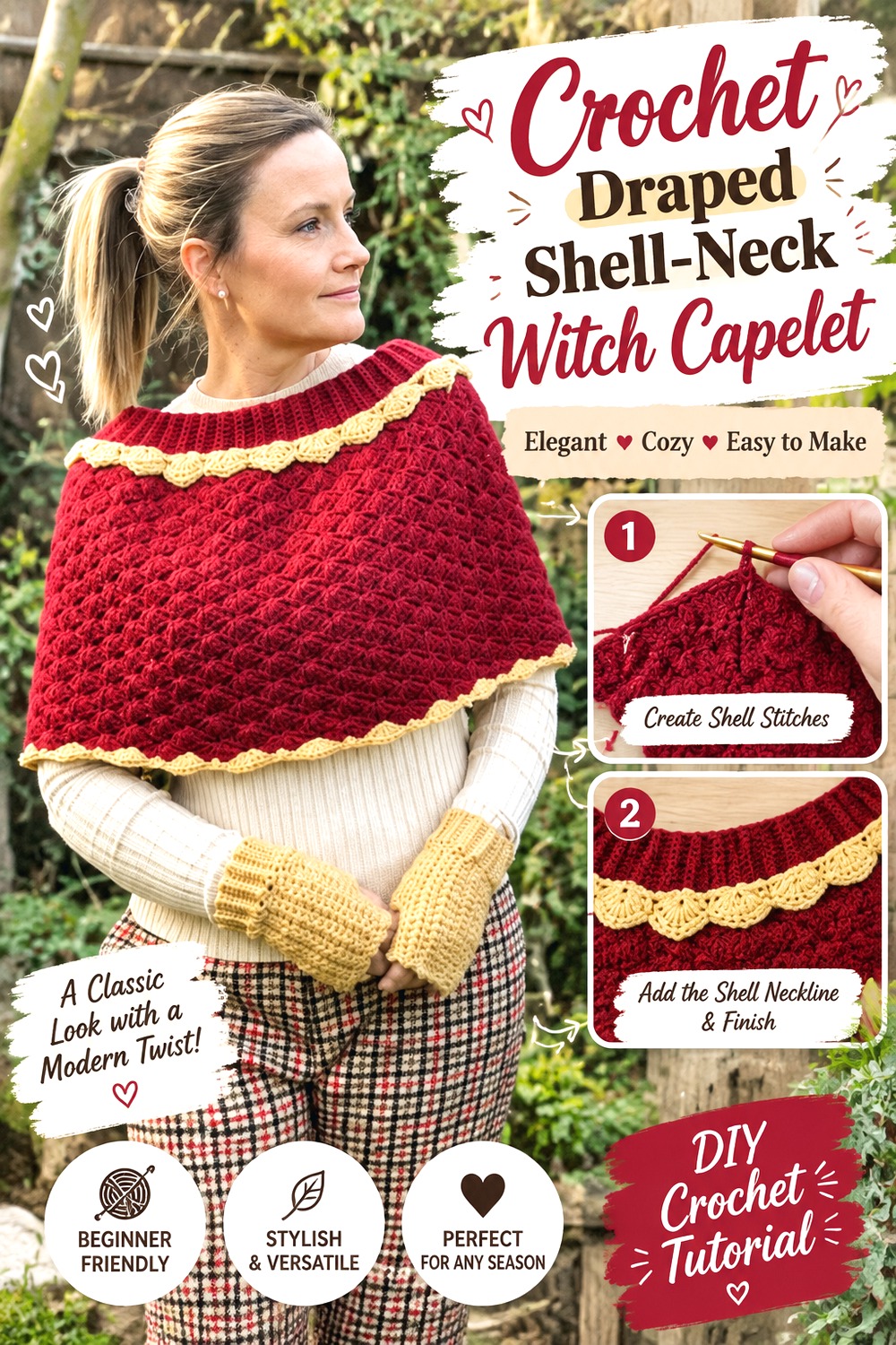 Crochet Draped Shell Neck Witch Capelet