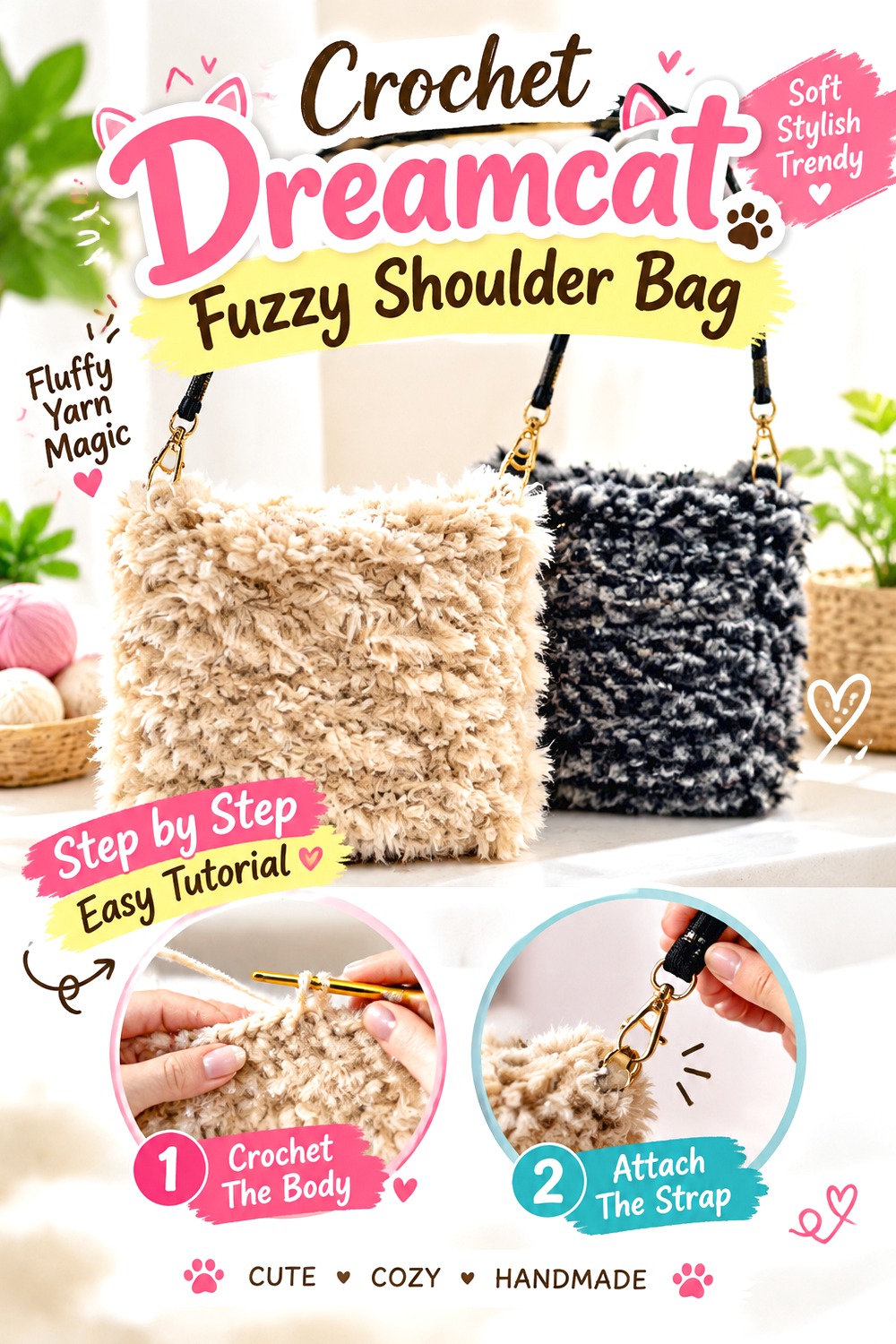 Crochet Dreamcat Fuzzy Shoulder Bag