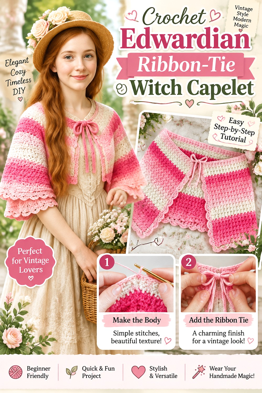 Crochet Edwardian Ribbon Tie Witch Capelet