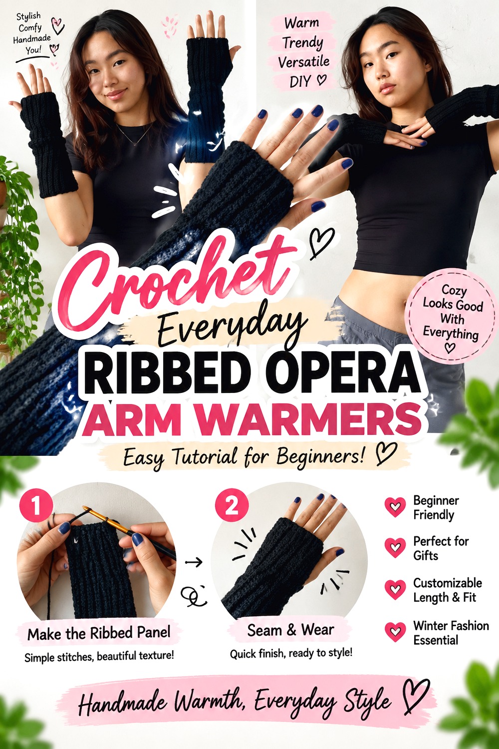 Crochet Everyday Ribbed Opera Arm Warmers