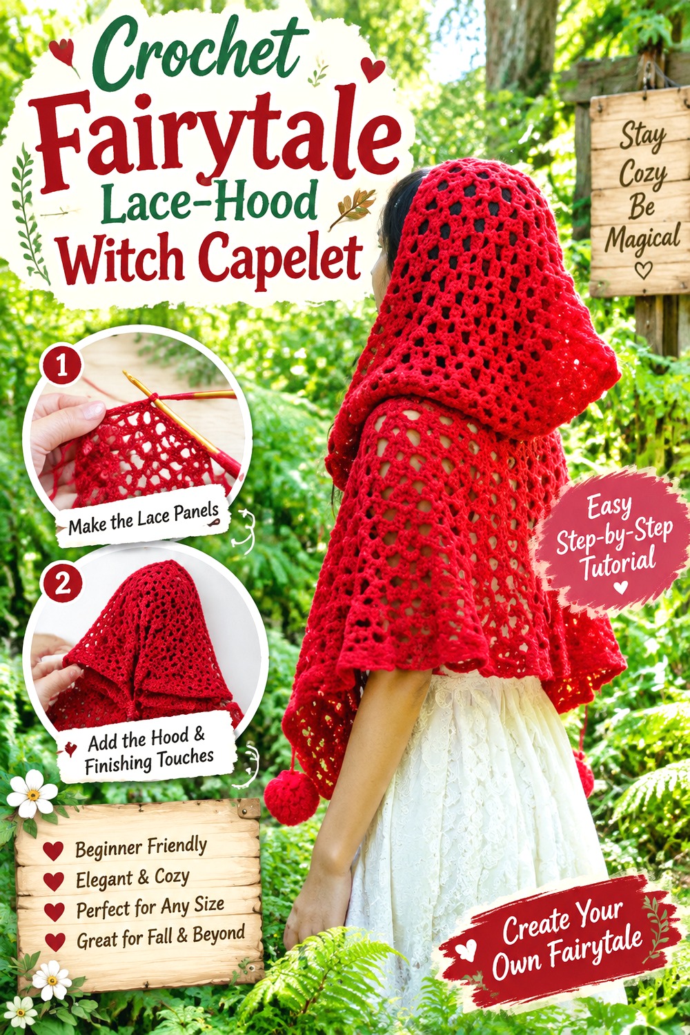 Crochet Fairytale Lace Hood Witch Capelet