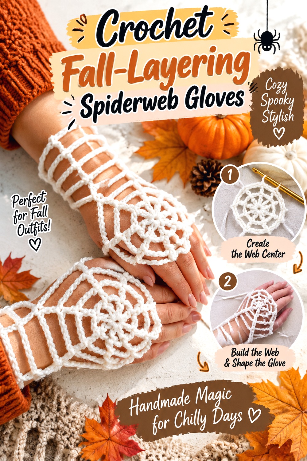 Crochet Fall Layering Spiderweb Gloves