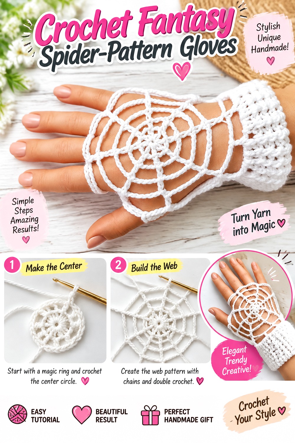 Crochet Fantasy Spider Pattern Gloves