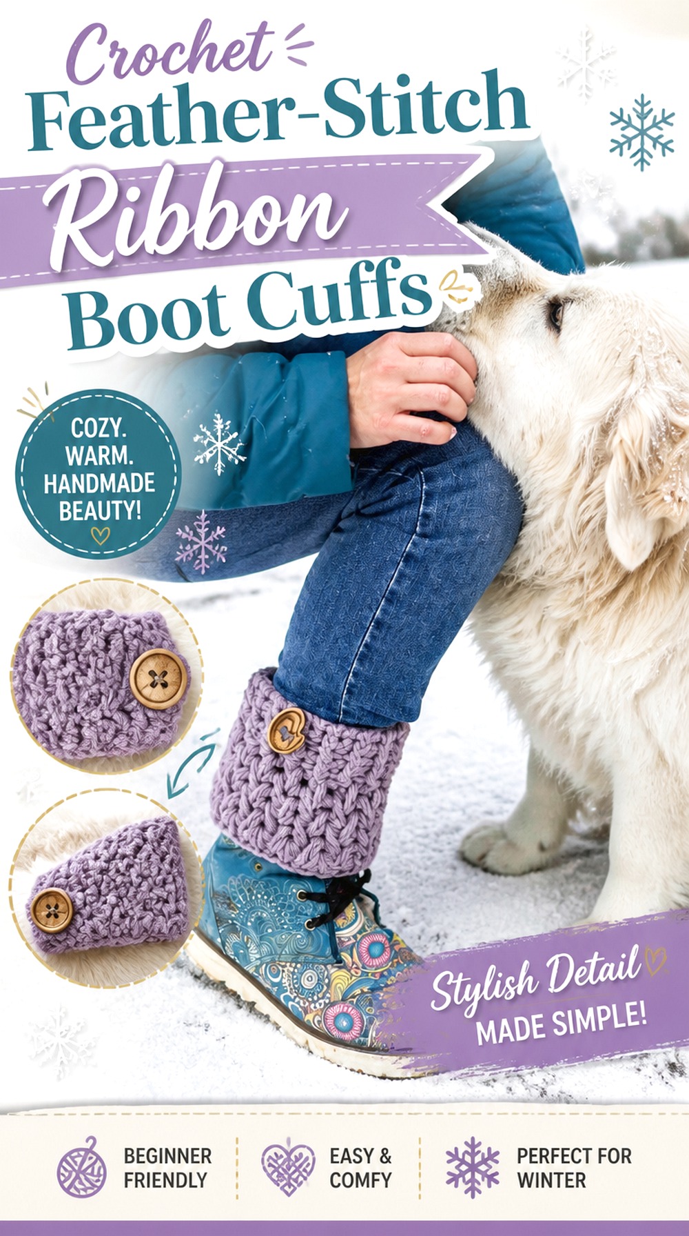 Crochet Feather Stitch Ribbon Boot Cuffs