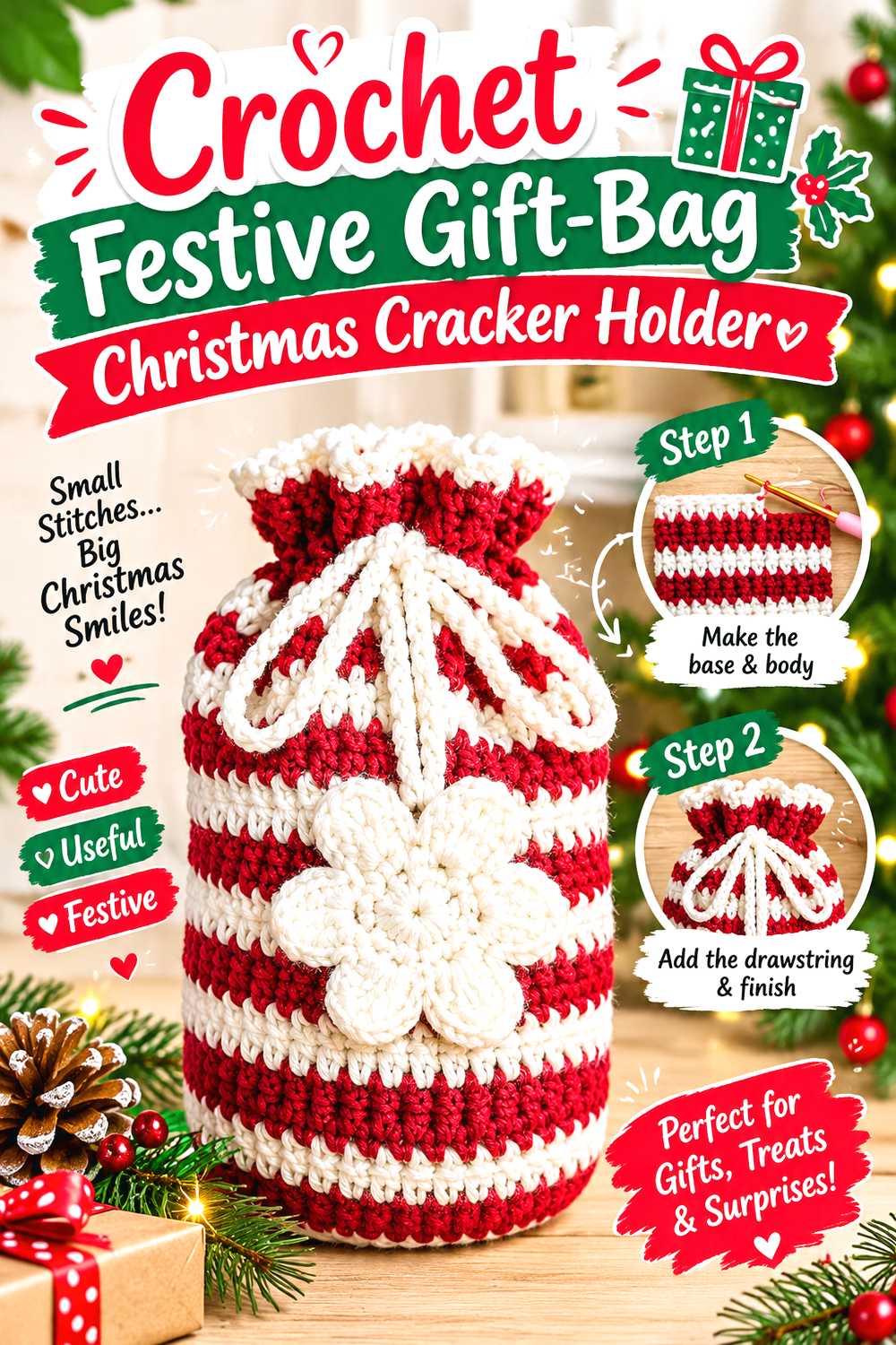 Crochet Festive Gift Bag Christmas Cracker Holder