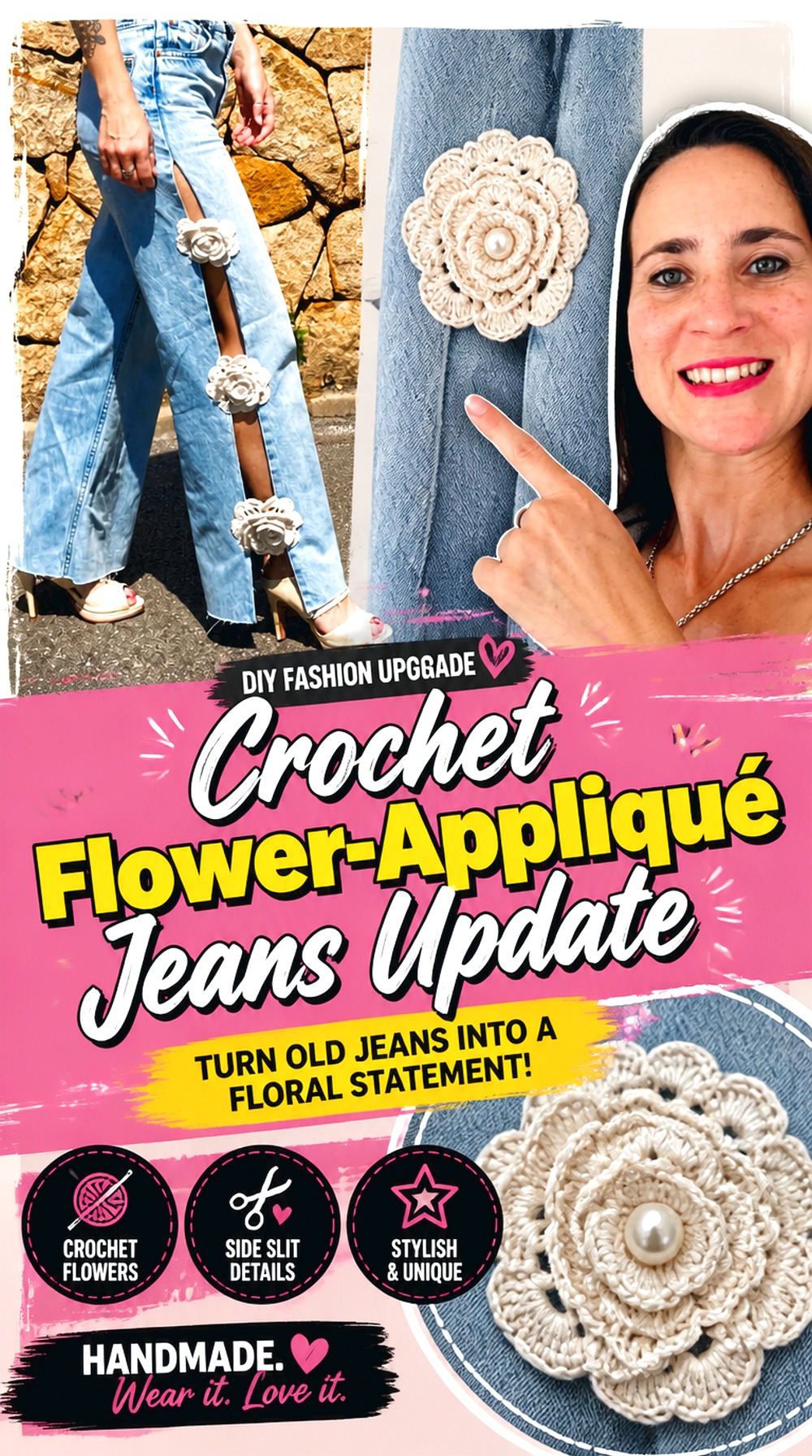 Crochet Flower Appliqué Jeans Update