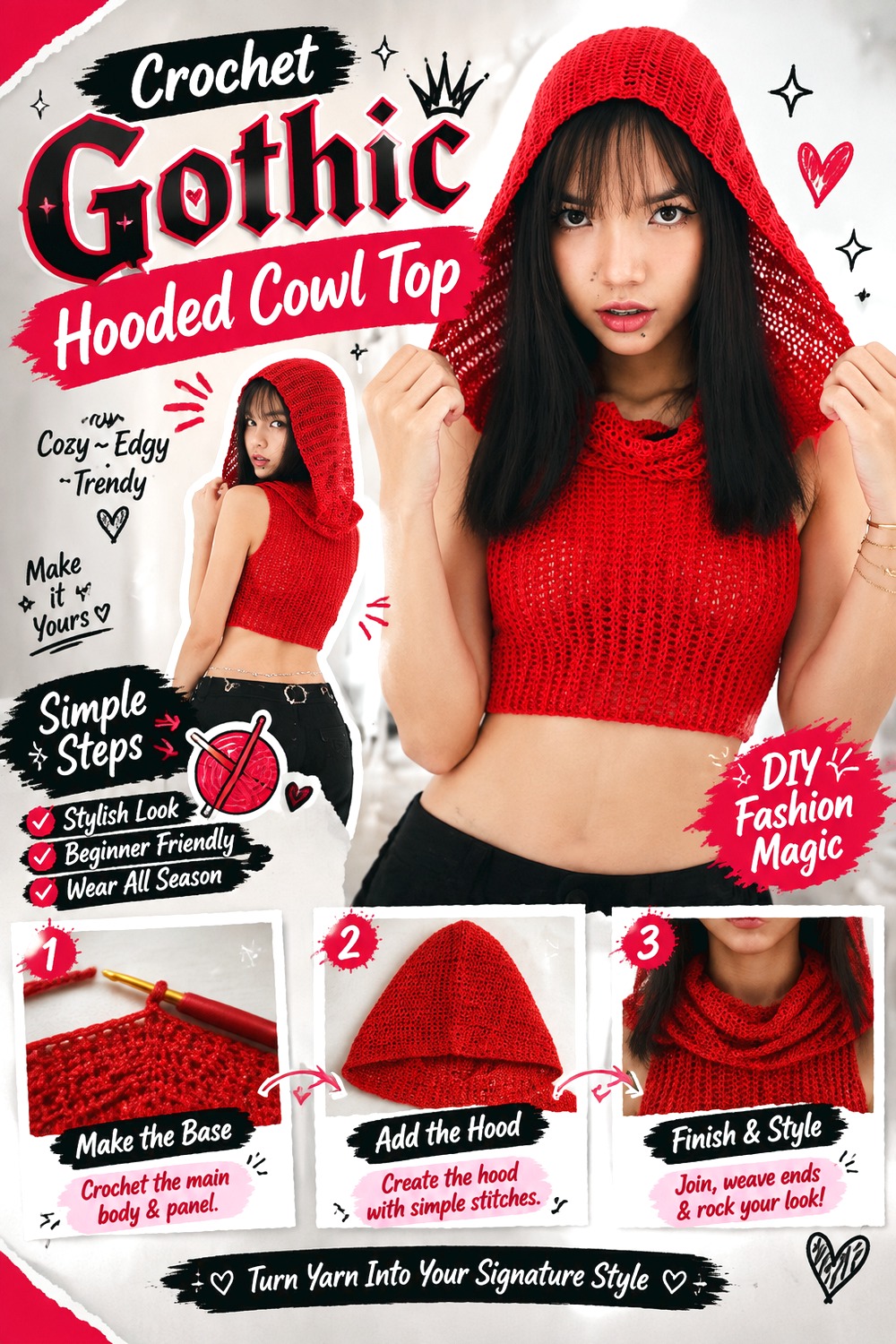 Crochet Gothic Hooded Cowl Top