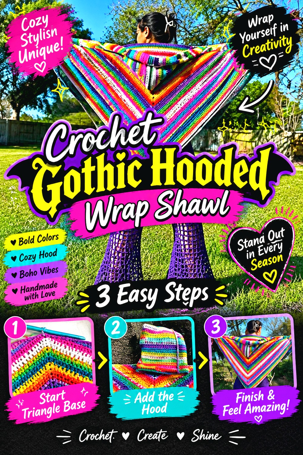 Crochet Gothic Hooded Wrap Shawl