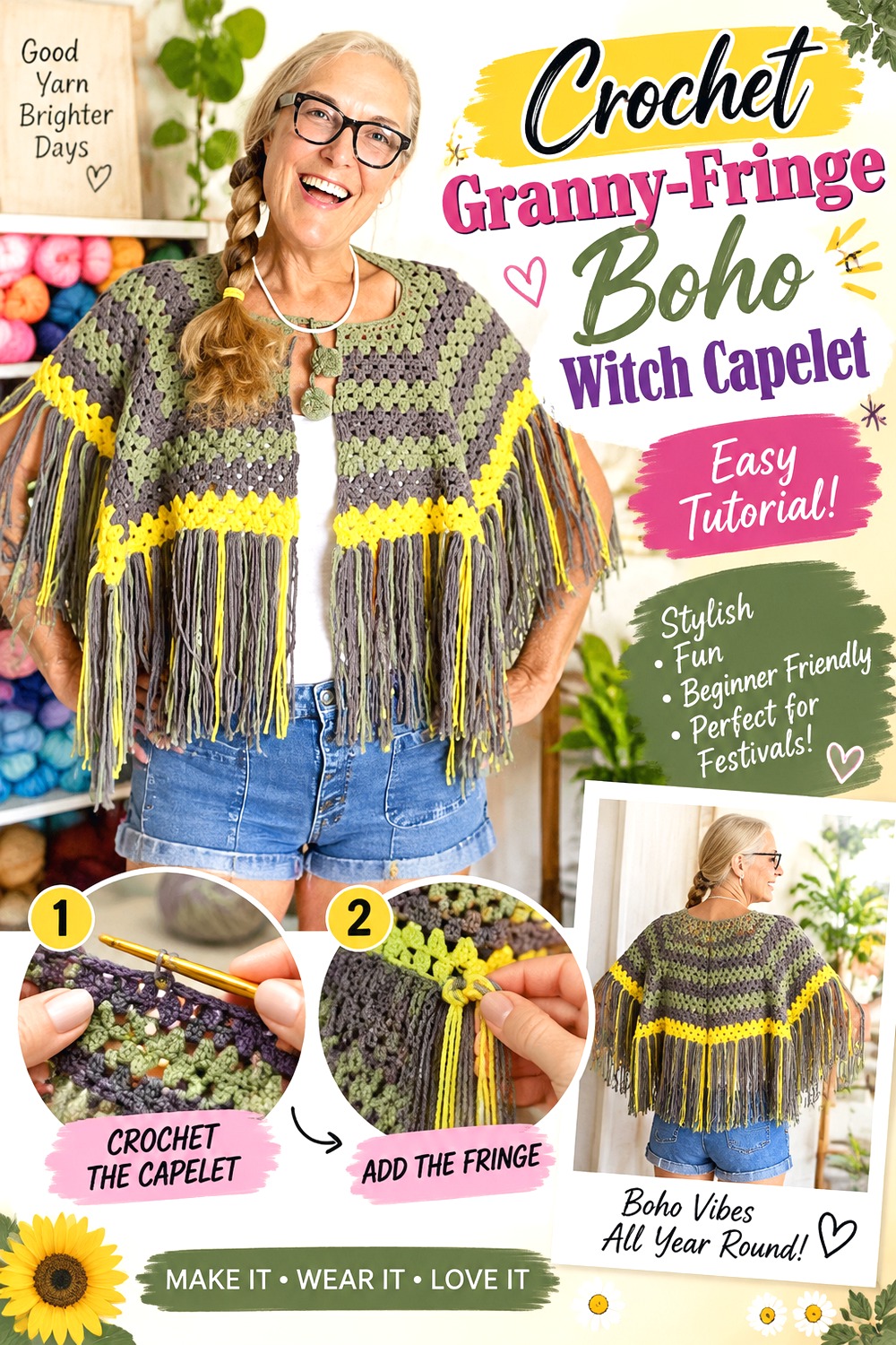 Crochet Granny Fringe Boho Witch Capelet